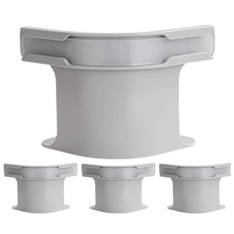 Gray plastic guttering system components on a white background
